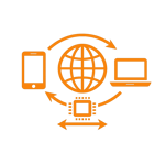 interoperability icon for electronics orange and black minimalistic with no words