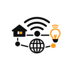 simple minimalistic networking and IoT icon in black and orange