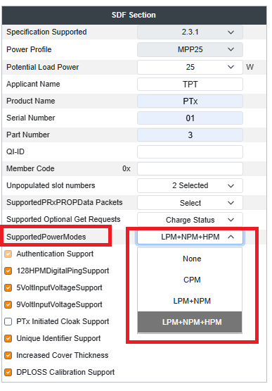 Figure 3: Power Mode Selection in MPP-TPR Compliance Test Software